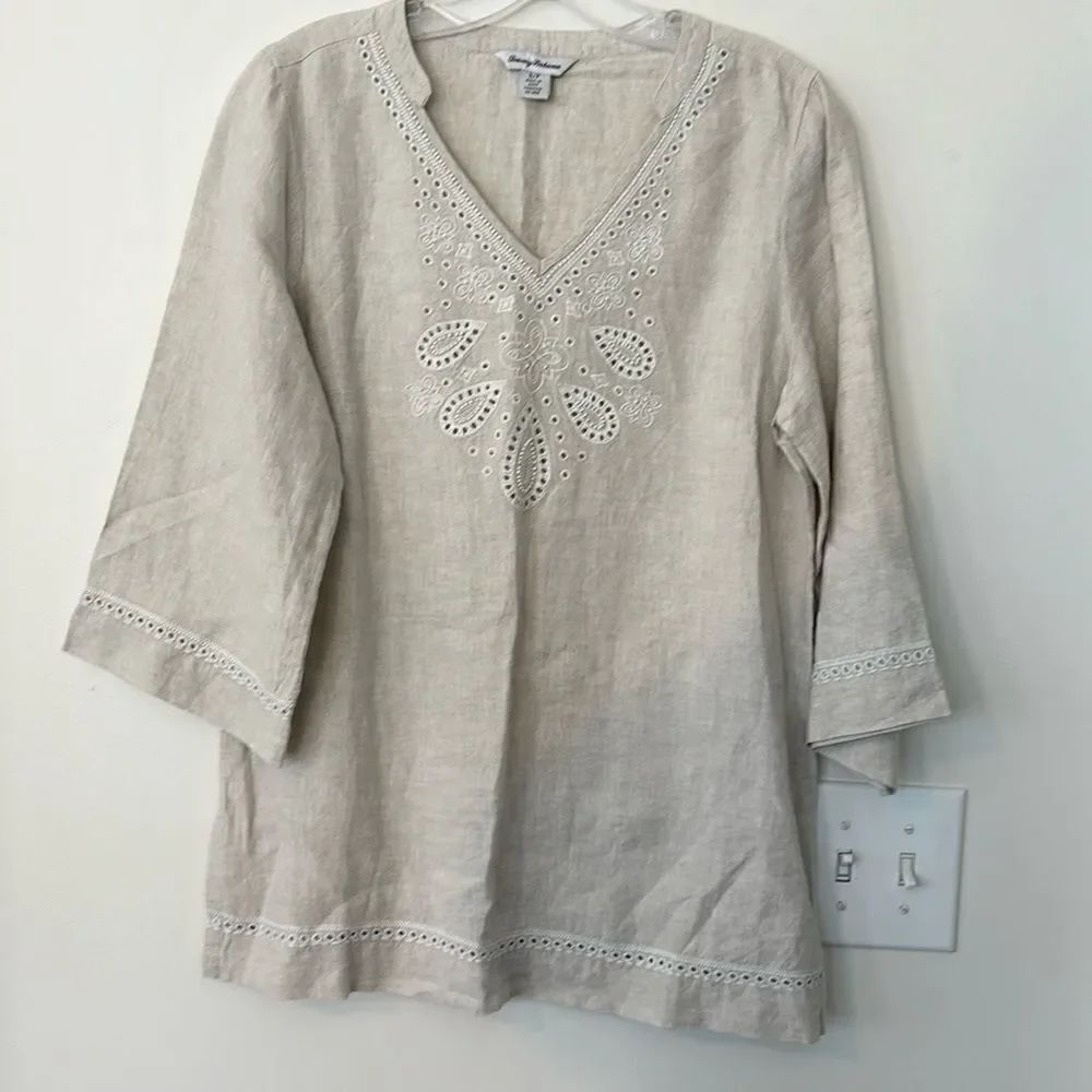 Tommy Bahama Linen Embroidered Tunic S
